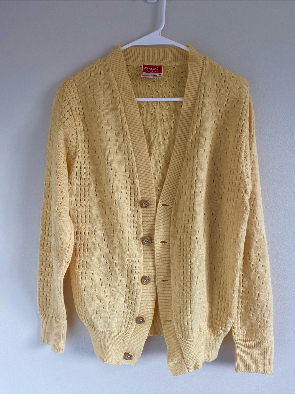 Light Yellow Open-Weave Button Cardigan